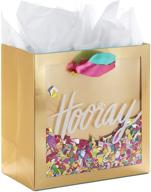🎉 hallmark signature 7-inch medium gift bag with tissue paper (hooray; gold with pink, teal, purple confetti) for bridal showers, graduations, retirements, and more logo