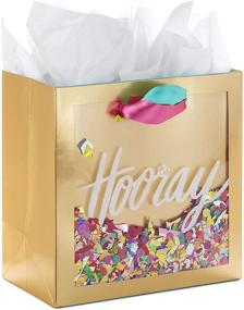 img 4 attached to 🎉 Hallmark Signature 7-Inch Medium Gift Bag with Tissue Paper (Hooray; Gold with Pink, Teal, Purple Confetti) for Bridal Showers, Graduations, Retirements, and More