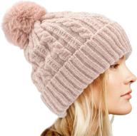 👒 refeel women's winter thick knit pom pom beanie hats with faux fuzzy fleece lining - trendy caps for women logo