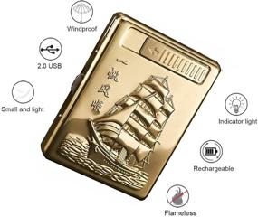 img 1 attached to 🚢 Moonwbak Cigarette Case Lighter, Metal Full Pack 20 Regular Cigarettes Box Holder USB Rechargeable Cigar Lighter Flameless Windproof with USB Cable - Ideal Birthday Gift for Smoking Enthusiasts (Boat Designed)