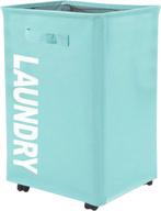 blue 75l laundry basket with wheels, rolling and foldable laundry storage logo