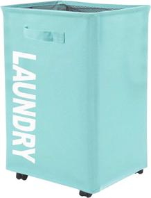img 4 attached to Blue 75L Laundry Basket with Wheels, Rolling and Foldable Laundry Storage