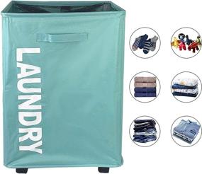 img 1 attached to Blue 75L Laundry Basket with Wheels, Rolling and Foldable Laundry Storage