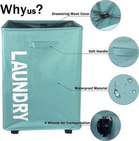 img 2 attached to Blue 75L Laundry Basket with Wheels, Rolling and Foldable Laundry Storage