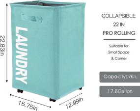 img 3 attached to Blue 75L Laundry Basket with Wheels, Rolling and Foldable Laundry Storage