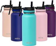 🌊 mira 32 oz stainless steel water bottle with straw lid - hydro vacuum insulated metal thermos flask - keeps cold for 24 hours, hot for 12 hours - bpa-free straw cap - teal logo