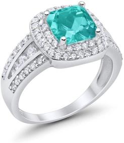 img 2 attached to 💍 Blue Apple Co. Halo Art Deco Wedding Engagement Ring: Princess Cut CZ, 925 Sterling Silver