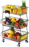 🍎 convenient heomu 3 tier fruit basket stand: metal wire storage cart with wheel for organized kitchen, pantry, garage - black logo