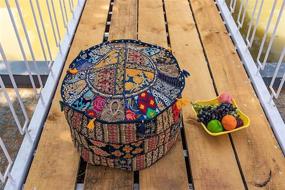 img 4 attached to Cotton Patchwork Vintage Boho Embroidered Bean Bag Pouf Cover - Ottoman Seat Stool for Kids | Decorative Chair - Boho Home Decor (14x22 Inches, Cover Only)