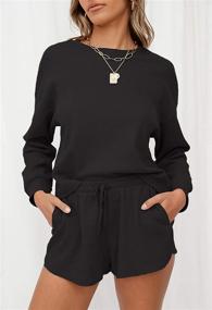 img 3 attached to 🌙 ZESICA Women's Waffle Knit Pajama Set with Pockets - Comfy Long Sleeve Top and Shorts Lounge Set