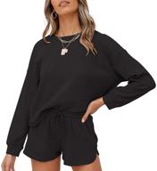🌙 zesica women's waffle knit pajama set with pockets - comfy long sleeve top and shorts lounge set logo
