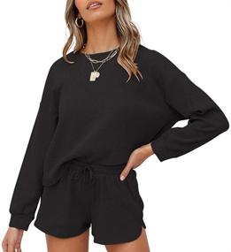 img 4 attached to 🌙 ZESICA Women's Waffle Knit Pajama Set with Pockets - Comfy Long Sleeve Top and Shorts Lounge Set
