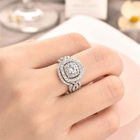 img 1 attached to 💍 💖 SHELOVES Двойное Обрамление из Стерлингового Серебра с Круглым Белым Кубическим Цирконием AAAA для Обручения и Свадебного Комплекта Колец для Женщин, Размеры 3,5-13