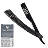 🪒 facón professional wooden straight edge barber razor with 100 blades - salon quality cut throat shavette set logo