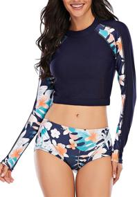 img 4 attached to 👙 swimall Women's Long Sleeve Rash Guard Two Piece Swimsuit Set - UPF 50+ Swimwear for Maximum Sun Protection