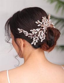 img 3 attached to 💎 Denifery Rose Gold Bridal Hair Comb: Sparkling Rhinestones Wedding Hair Comb with Pearls, Stunning Rose Gold Headpiece for Women and Girls (Gold)