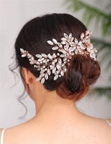 img 4 attached to 💎 Denifery Rose Gold Bridal Hair Comb: Sparkling Rhinestones Wedding Hair Comb with Pearls, Stunning Rose Gold Headpiece for Women and Girls (Gold)