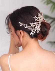 img 1 attached to 💎 Denifery Rose Gold Bridal Hair Comb: Sparkling Rhinestones Wedding Hair Comb with Pearls, Stunning Rose Gold Headpiece for Women and Girls (Gold)