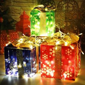 img 4 attached to 🎁 Enhance Your Festive Decor with a Set of 3 Christmas Light Boxes - Xmas PVC Gift Boxes Decor in Red, Green, and Blue