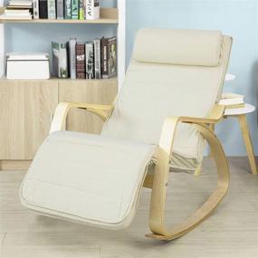 img 4 attached to 🪑 Comfortable Relax Rocking Chair with Foot Rest Design, Lounge Chair, Recliners - Haotian FST16-W, White Color, Poly-Cotton Fabric Cushion