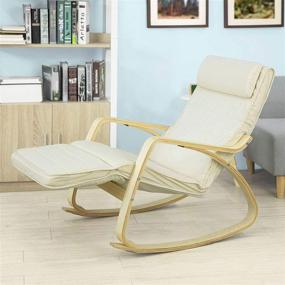 img 3 attached to 🪑 Comfortable Relax Rocking Chair with Foot Rest Design, Lounge Chair, Recliners - Haotian FST16-W, White Color, Poly-Cotton Fabric Cushion