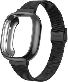 img 4 attached to Металлические ремешки Girovo для Fitbit Versa 3 и Sense - Стильный браслет из нержавеющей стали 📿 со защитой экрана и аксессуарами ремешка, подходит для женщин и мужчин - Черный.