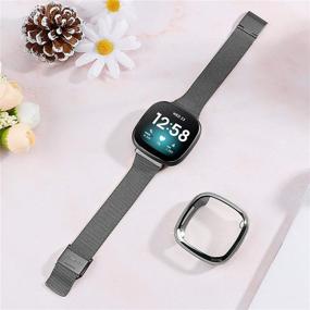 img 3 attached to Металлические ремешки Girovo для Fitbit Versa 3 и Sense - Стильный браслет из нержавеющей стали 📿 со защитой экрана и аксессуарами ремешка, подходит для женщин и мужчин - Черный.