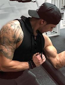 img 3 attached to 👕 COOFANDY Men's Lace-Up Hoodie Tank Top: Sleeveless Gym Hooded Cut-Off Shirt for Bodybuilding & Muscle Training