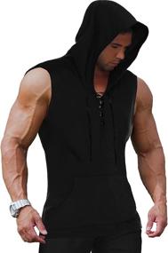 img 4 attached to 👕 COOFANDY Men's Lace-Up Hoodie Tank Top: Sleeveless Gym Hooded Cut-Off Shirt for Bodybuilding & Muscle Training