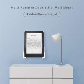 img 3 attached to 📱 Universal Tablet Smartphone eReader Remote Control Holder | Wall Mount Adhesive Rack | iPad Samsung Google Surface Compatible | 3M Adhesive or Screws Installation | White