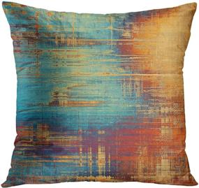 img 3 attached to Vintage Abstract Blue and Orange Messy Rust Painting Throw Pillow Covers - Set of 4