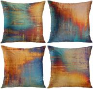 vintage abstract blue and orange messy rust painting throw pillow covers - set of 4 логотип