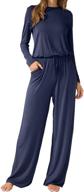 👗 lainab women's o neck loose wide leg jumpsuits: stylish casual wear with convenient pockets logo