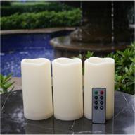 3-pack outdoor flameless led candles - waterproof with remote and timer, realistic flickering, battery operated electric plastic resin pillar candles for christmas decoration, 3”x6” size логотип