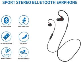 img 3 attached to Беспроводные наушники GEG Bluetooth Neckband Earphone Apt-X Sport с 🎧 гарнитурой с микрофоном, удобные и легкие, водонепроницаемые IPX4 (черные), версия Bluetooth 4.2