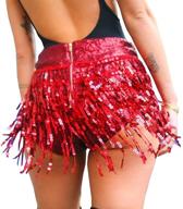 💃 yollmart women's sequined tassel skirts shorts for booty dance festival bottoms logo