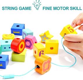 img 1 attached to 🔴 Wooden Lacing Beads for Toddlers - Fine Motor Skills Montessori Toys, Preschool Learning Toys for 2 Year Old Boys and Girls - Top Bright Kid Gifts