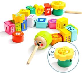 img 4 attached to 🔴 Wooden Lacing Beads for Toddlers - Fine Motor Skills Montessori Toys, Preschool Learning Toys for 2 Year Old Boys and Girls - Top Bright Kid Gifts