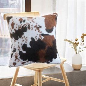 img 2 attached to 🐄 Set of 2 Farm Animal Print Faux Fur Cowhide Pillow Covers – Brown and White Decorative Cow Skin Throw Cushion Cases for Home Couch, Luxury Plush Soft Pillow Covers