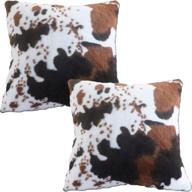 🐄 set of 2 farm animal print faux fur cowhide pillow covers – brown and white decorative cow skin throw cushion cases for home couch, luxury plush soft pillow covers логотип