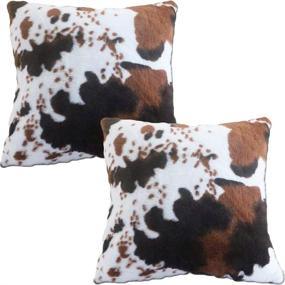 img 4 attached to 🐄 Set of 2 Farm Animal Print Faux Fur Cowhide Pillow Covers – Brown and White Decorative Cow Skin Throw Cushion Cases for Home Couch, Luxury Plush Soft Pillow Covers