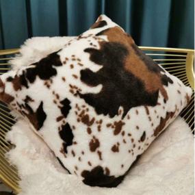 img 3 attached to 🐄 Set of 2 Farm Animal Print Faux Fur Cowhide Pillow Covers – Brown and White Decorative Cow Skin Throw Cushion Cases for Home Couch, Luxury Plush Soft Pillow Covers