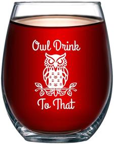 img 4 attached to Owl Drink To That Funny 15 Ounce Stemless Wine Glass: Perfect Birthday Owl Themed Gift For Men or Women, Owls Kitchen Decor, Unique Owl Housewarming Gift