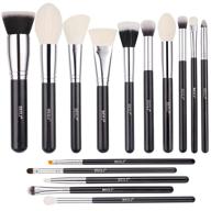 💄 beili 15pcs professional makeup brush set – natural goat hair & premium synthetic kabuki brushes for face, eyes, and blending – complete kit for flawless makeup application (black/silver) logo