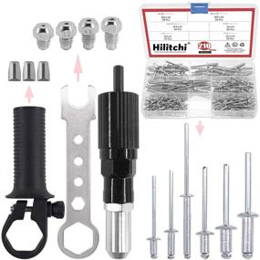 img 4 attached to 🔧 Hilitchi Professional Rivet Gun Adapter Kit + 210Pcs M3 M4 M5 Aluminum Assorted Rivets + 4Pcs Nozzle Bolts + Wrench & Clamping Fixture + Cordless Drill Compatibility + Sheet Metal Work