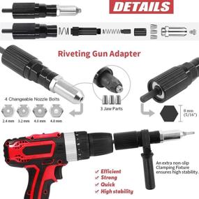 img 1 attached to 🔧 Hilitchi Professional Rivet Gun Adapter Kit + 210Pcs M3 M4 M5 Aluminum Assorted Rivets + 4Pcs Nozzle Bolts + Wrench & Clamping Fixture + Cordless Drill Compatibility + Sheet Metal Work