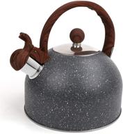 whistling stainless steel tea kettle - 2.5 liters - anti-heat wood pattern handle - stove top teapot (grey) logo