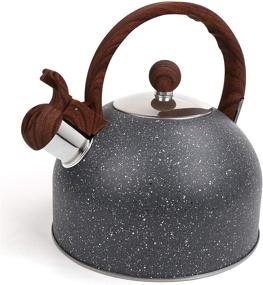 img 4 attached to Whistling Stainless Steel Tea Kettle - 2.5 Liters - Anti-heat Wood Pattern Handle - Stove Top Teapot (Grey)