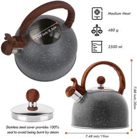 img 3 attached to Whistling Stainless Steel Tea Kettle - 2.5 Liters - Anti-heat Wood Pattern Handle - Stove Top Teapot (Grey)