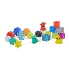 img 4 attached to 🔮Набор игрушек Infantino Sensory Balls Blocks & Buddies - 20 штук для развития тактильных ощущений, когнитивных и физических навыков, знакомства с цветами и цифрами в раннем возрасте.
